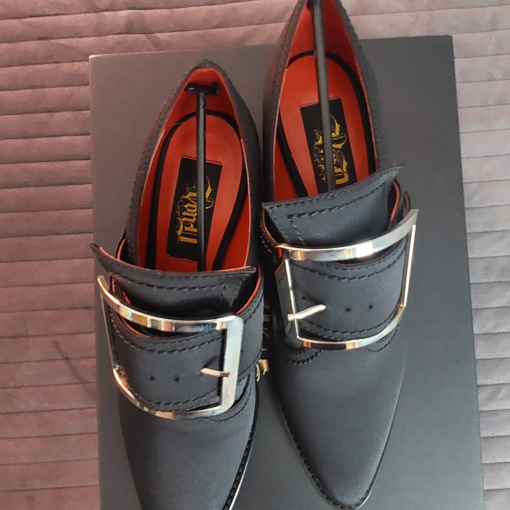 Von D Coven Black Silver Buckle Dress Shoes